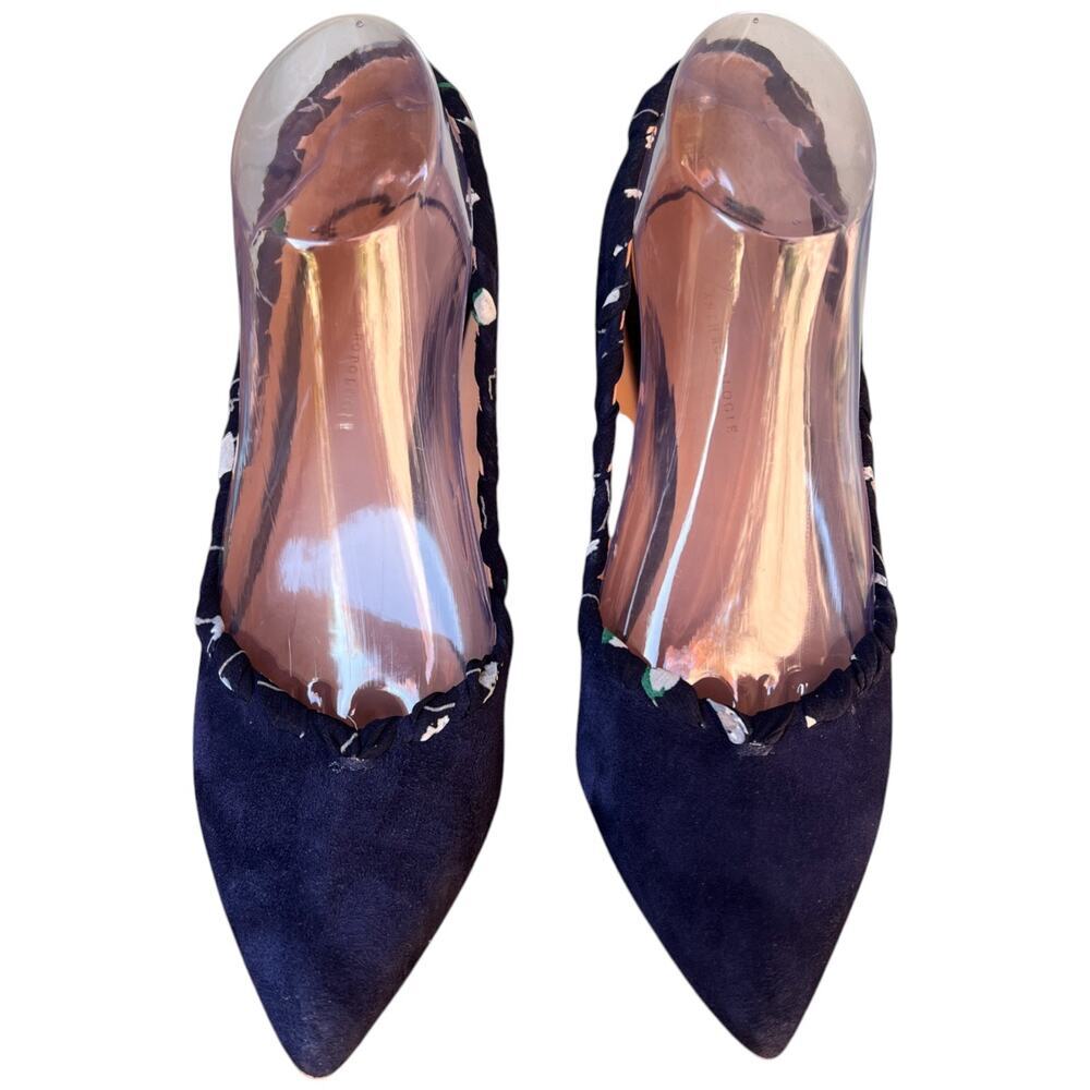 Anthropologie Women's 8.5M Navy Whipstitch Braided Ribbon Suede Block Heels - Picture 7 of 15